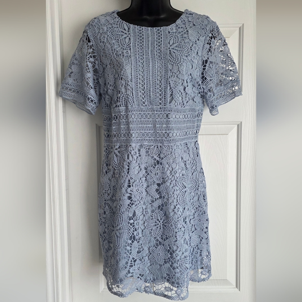 She + Sky Light Blue Lace Mini Dress